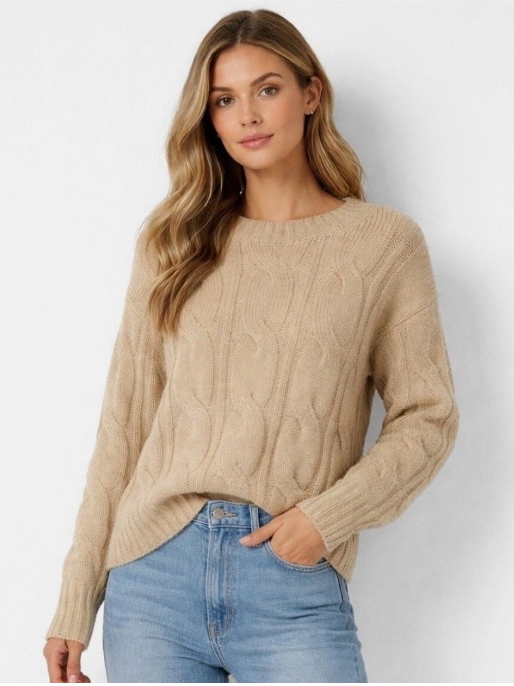 #444-American Eagle Outfitters Tan Cable Knit Sweater Sz.XS (runs oversized)
